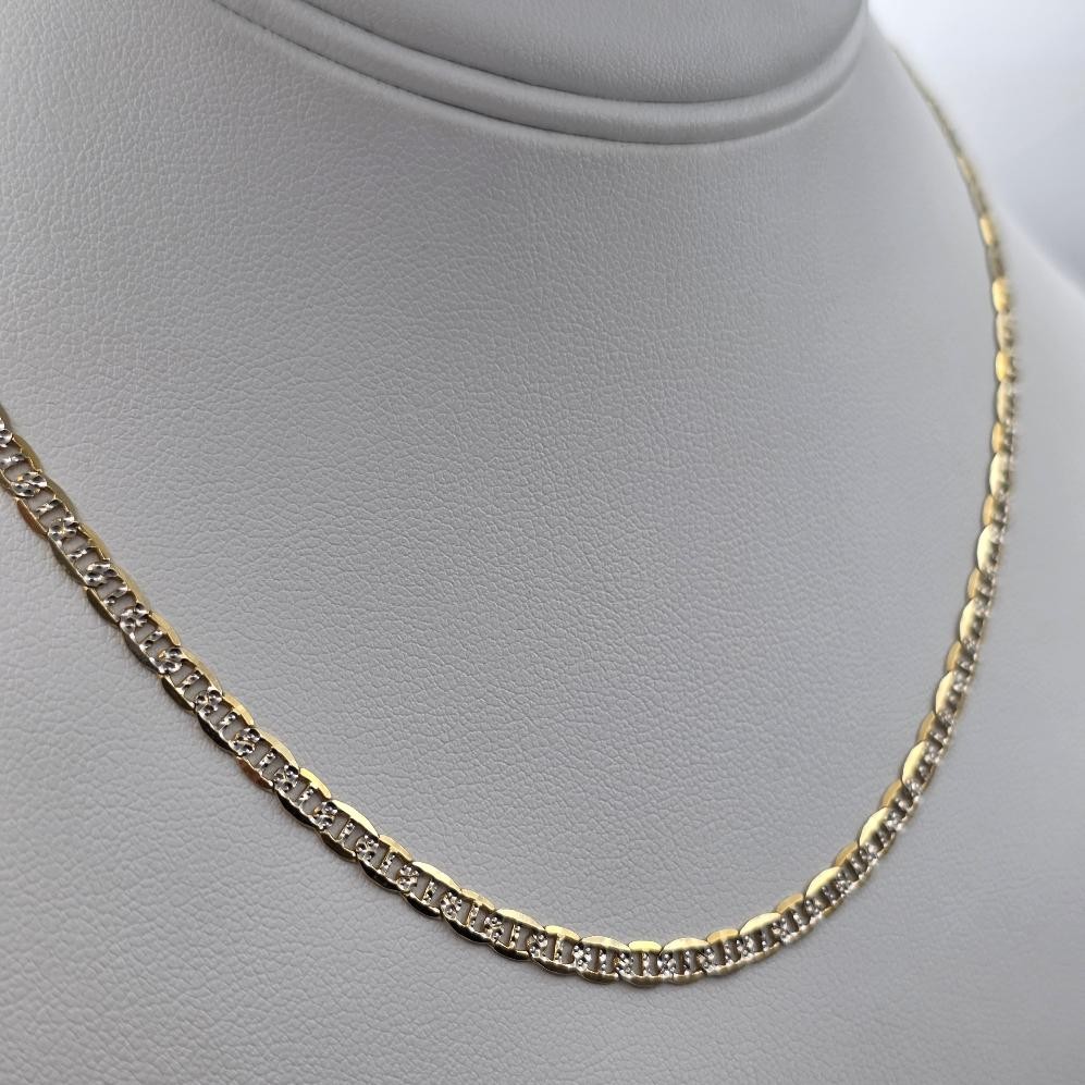 16″ 10K 2Tone Yellow & White Gold 3.5mm Anchor Mariner Link Chain Necklace ITALY