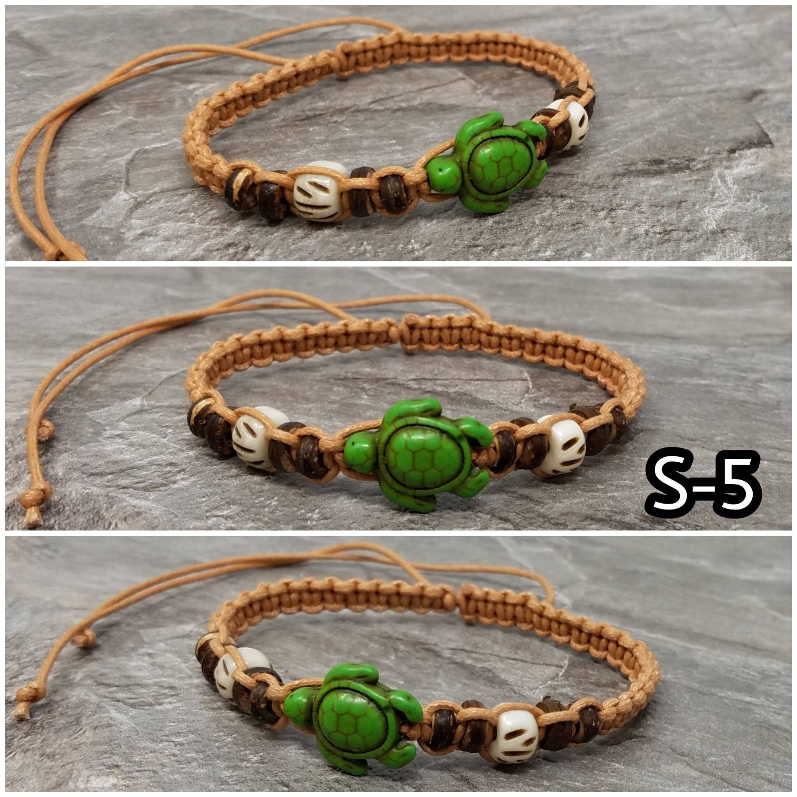 Turtle Bead Macrame Bracelet Adjustable Unisex Boho Beach Surfer Gift