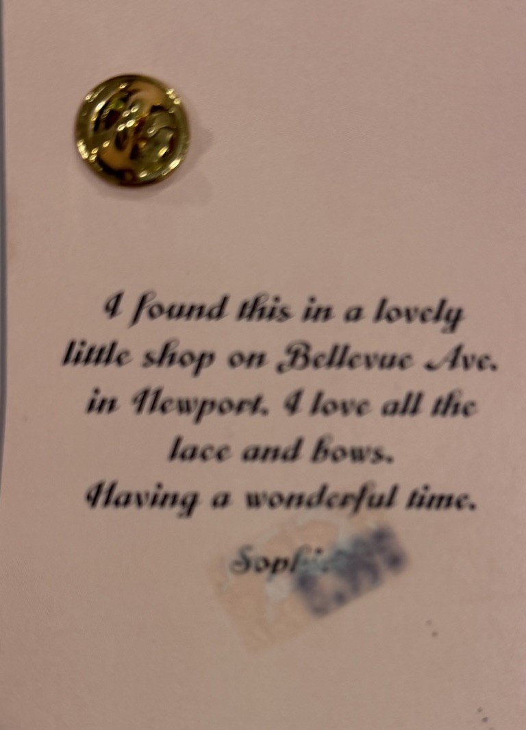 Sophie’s Closet Greeting Card Pink Gown With Gemmed Bow Pin Vintage