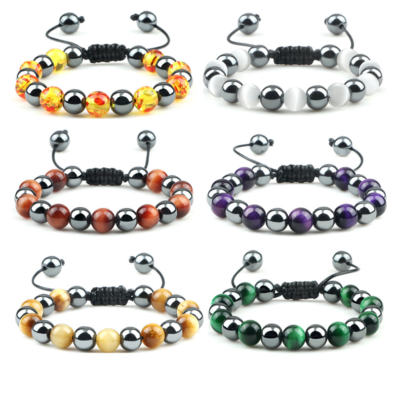 Charm Women Black Irregular Round Lava Stone Beads Bangles Distance Bracelets