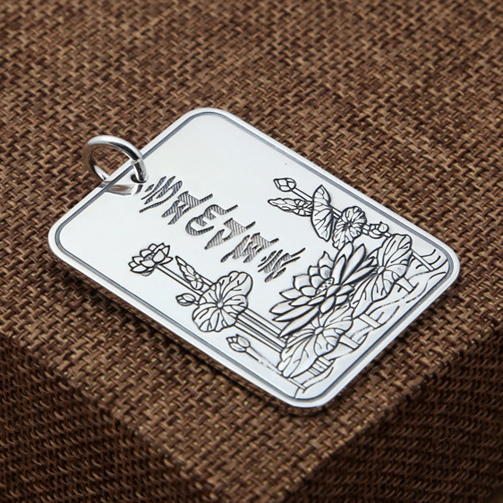 Pure S999 Fine Silver Lucky Six Words Heart Sutra Pendant 29-30g 45*35mm