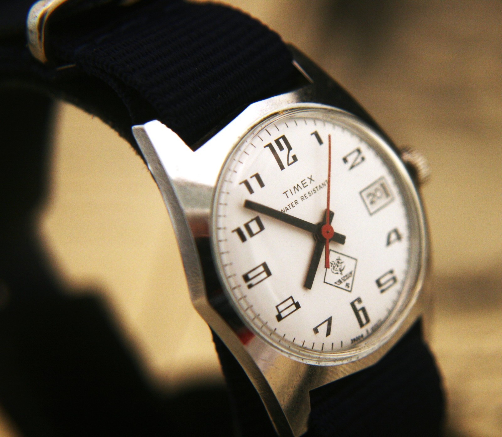 Rare 1977 Timex Fun Timer “Cub Scout” pristine white dial wristwatch, running