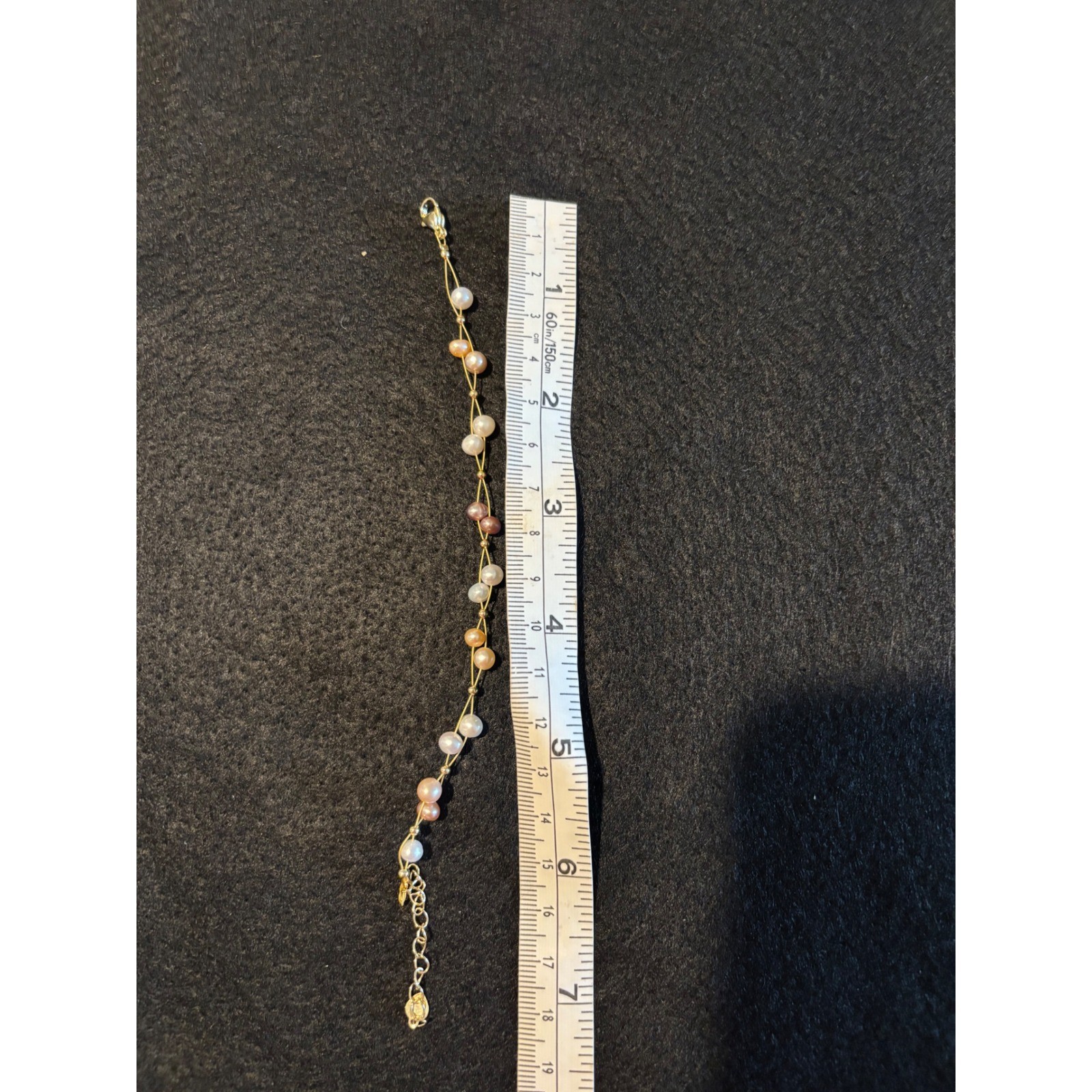 Multi Tone Pearl Station Bracelet Gold Tone Double Wire Adjustable