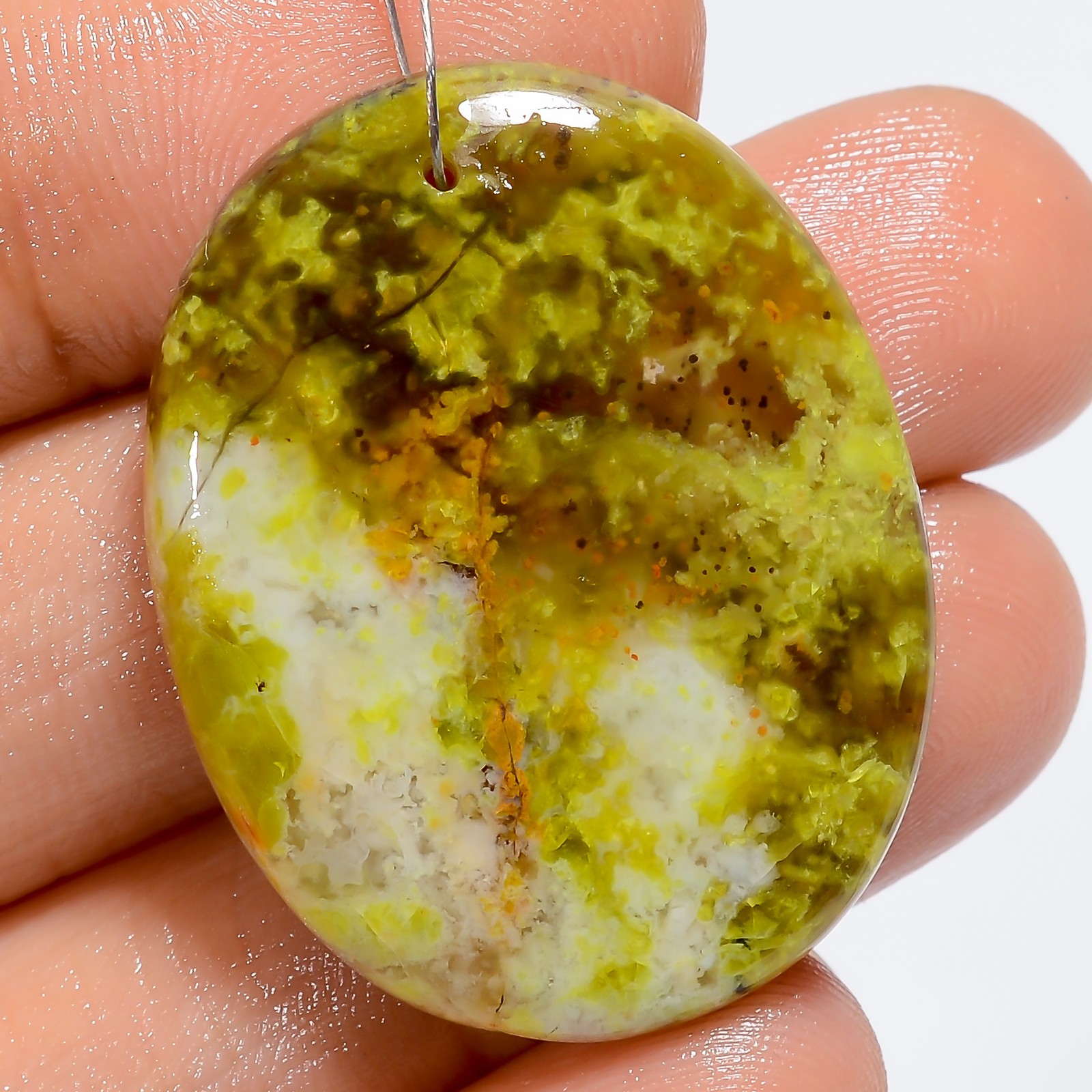 100% Natural Serpentine Oval Cabochon Drilled Gemstone 35.5 Ct 31X24X4mm A-34156
