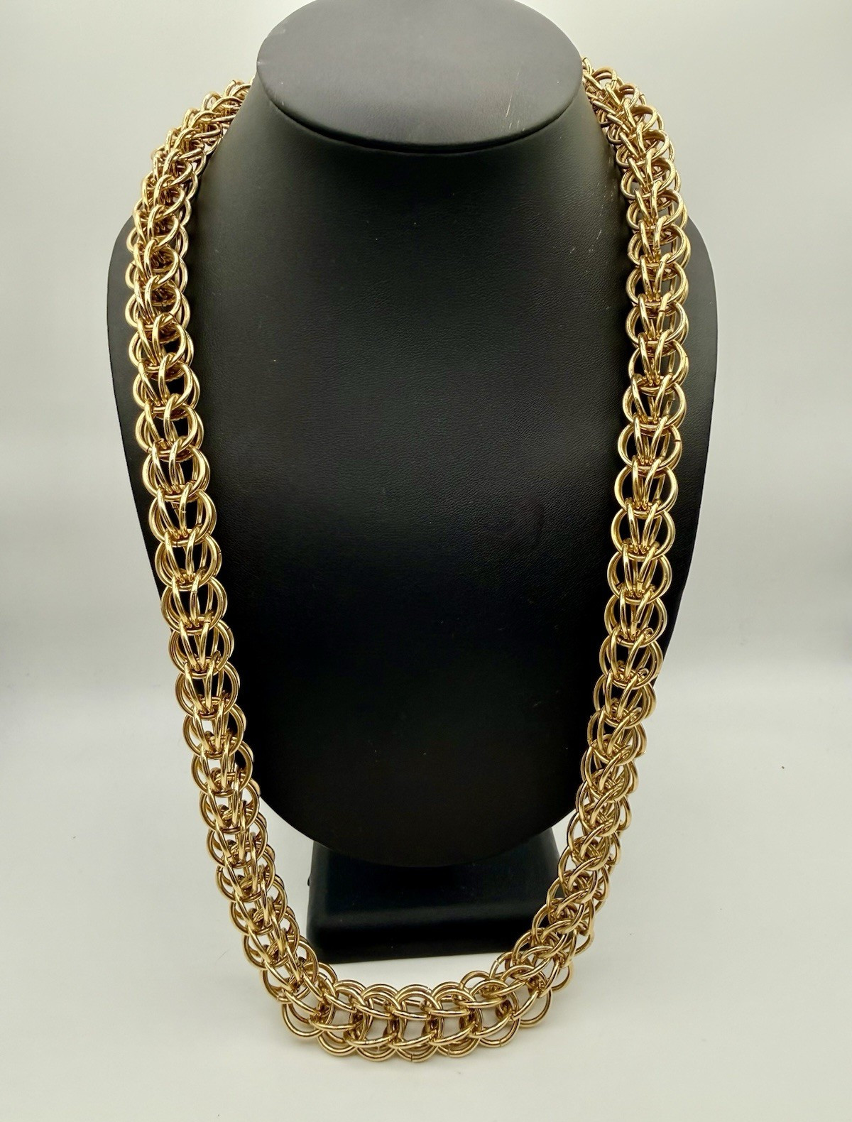 Vintage Gold Tone Byzantine Endless Necklace 28” | Birdcage Link Infinity Chain