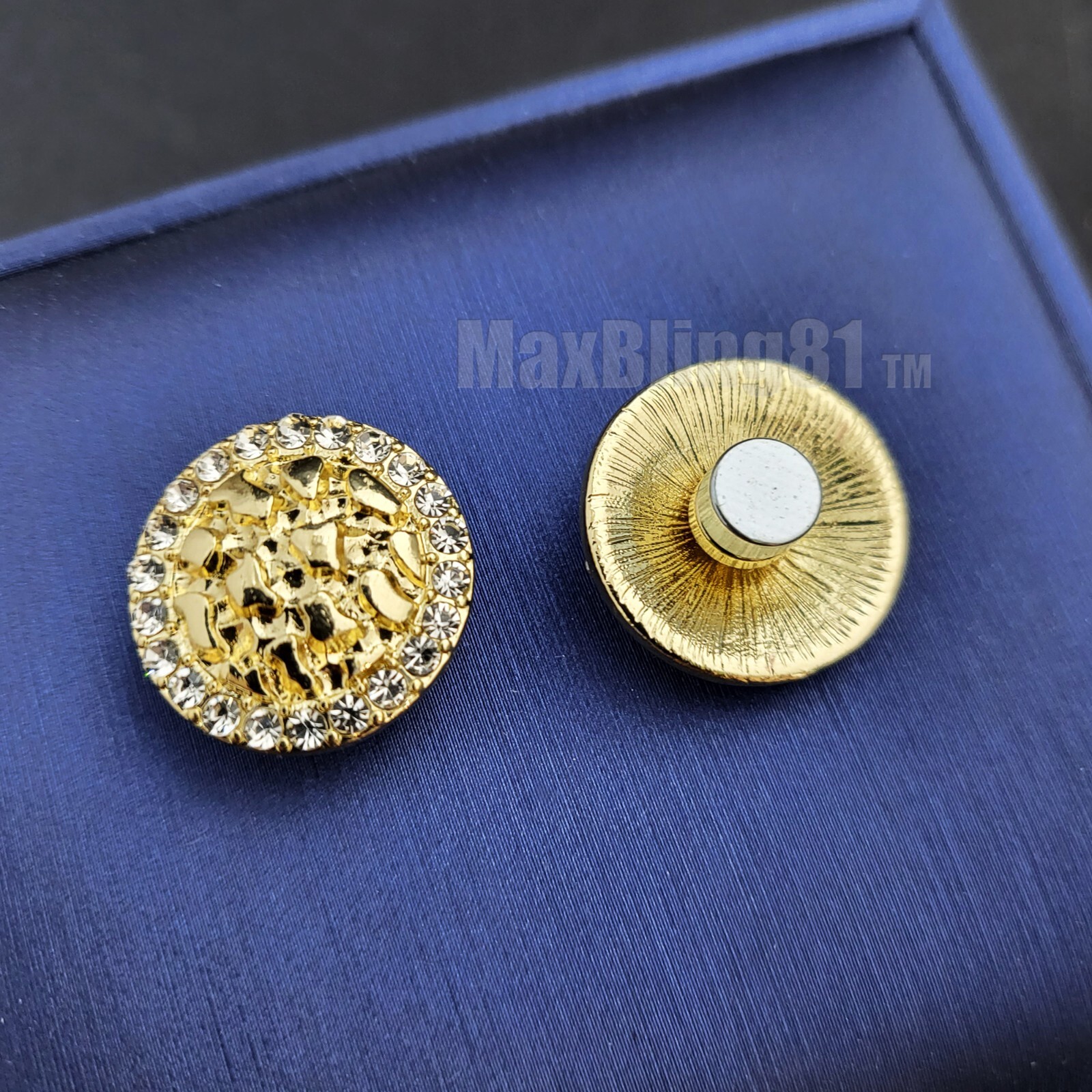 Magnetic Earrings Cookie Nugget Hip Hop Iced Gold plated Cubic Zirconia Earrings