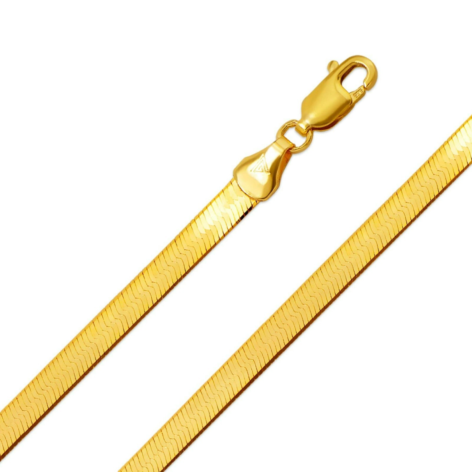 Herringbone Chain Necklace Solid 14K Yellow Real Gold Flat Snake Chain Women