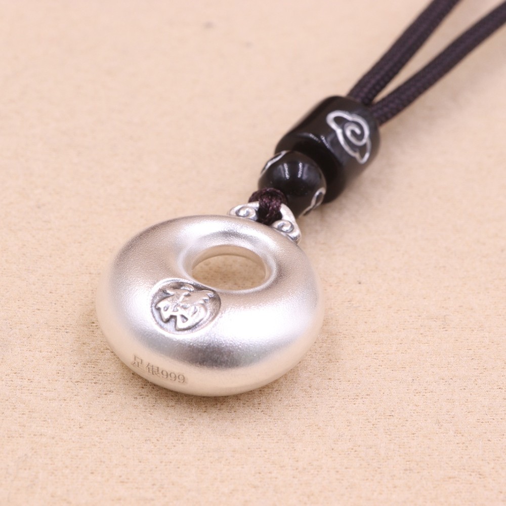 Pure S999 Fine Silver Men Women Carving Lucky Fu Bag Lock Pendant 14-15g 23*19mm