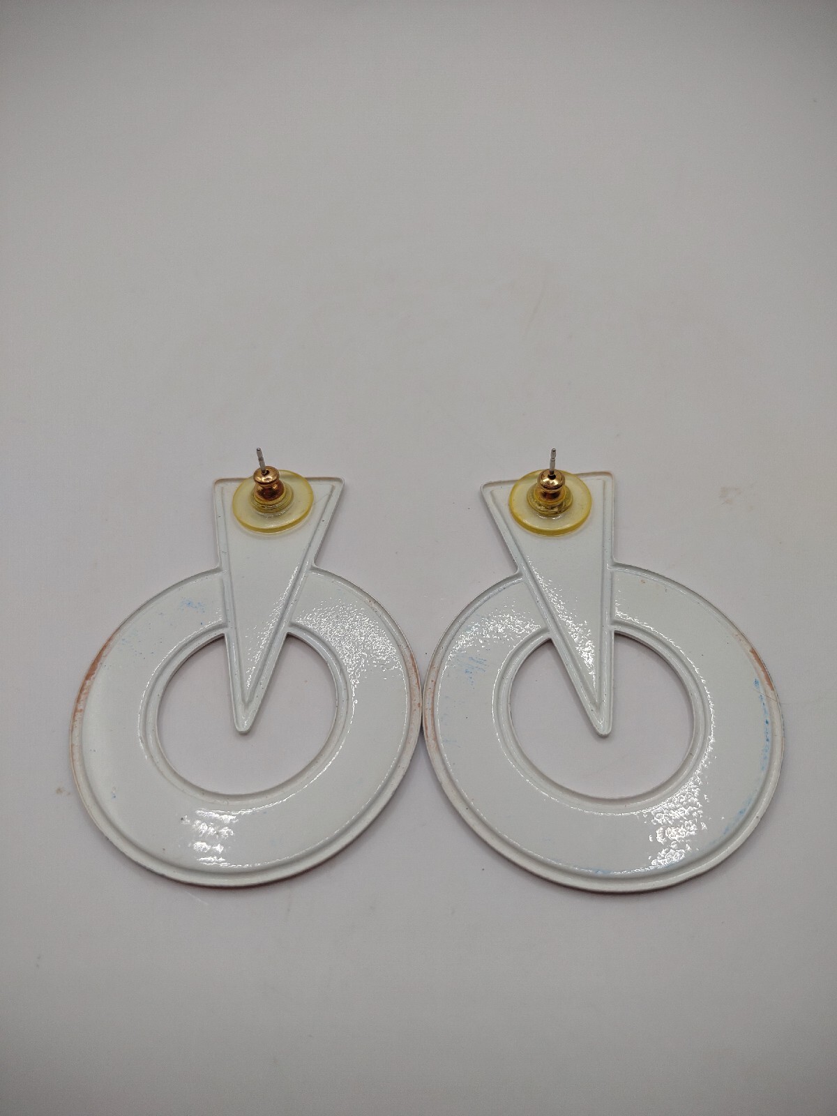 1980s Vintage Blue Yellow Abstract Enamel Metal Post Earrings Halloween Costume
