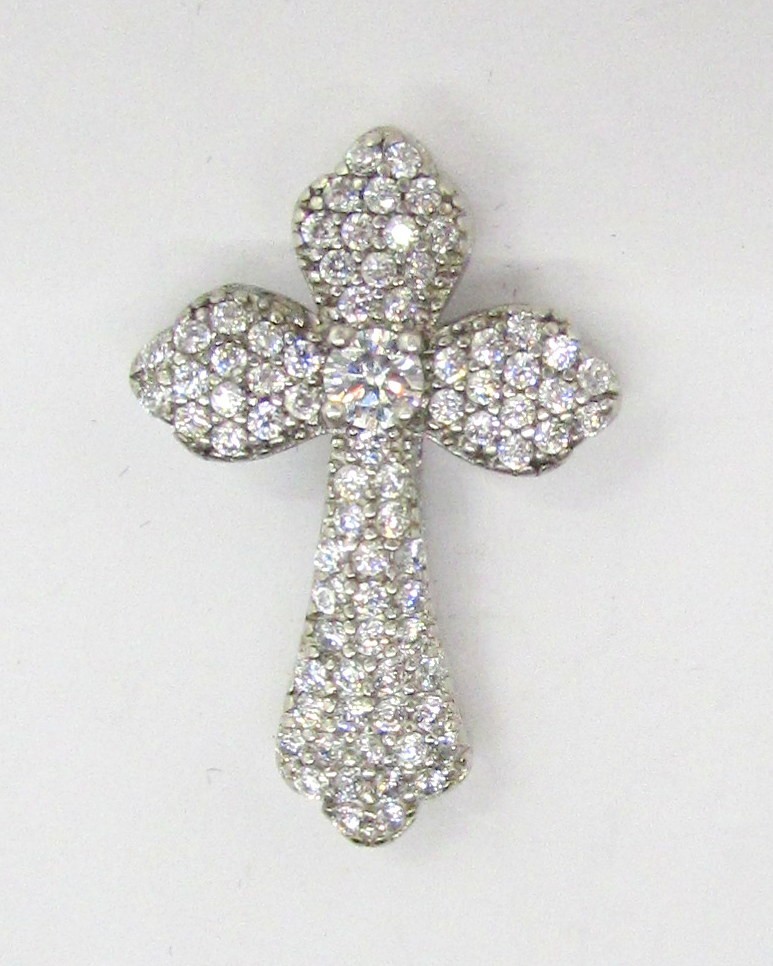 925 STERLING SILVER CUBIC ZIRCONIA PAVE CROSS SLIDE PENDANT 20X13MM ~ 1.4G