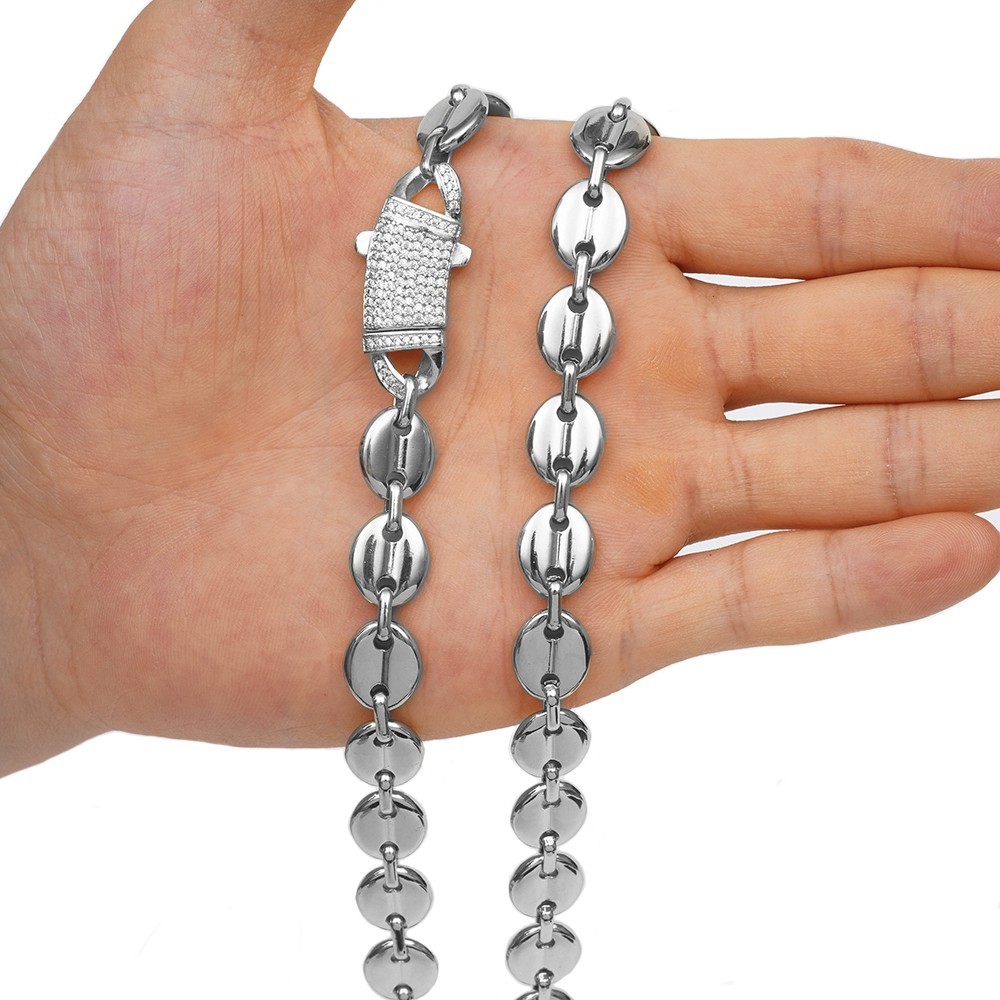 Trendy Men Women’s Stainless Steel Coffee Beads Chain Necklace 9mm*60cm