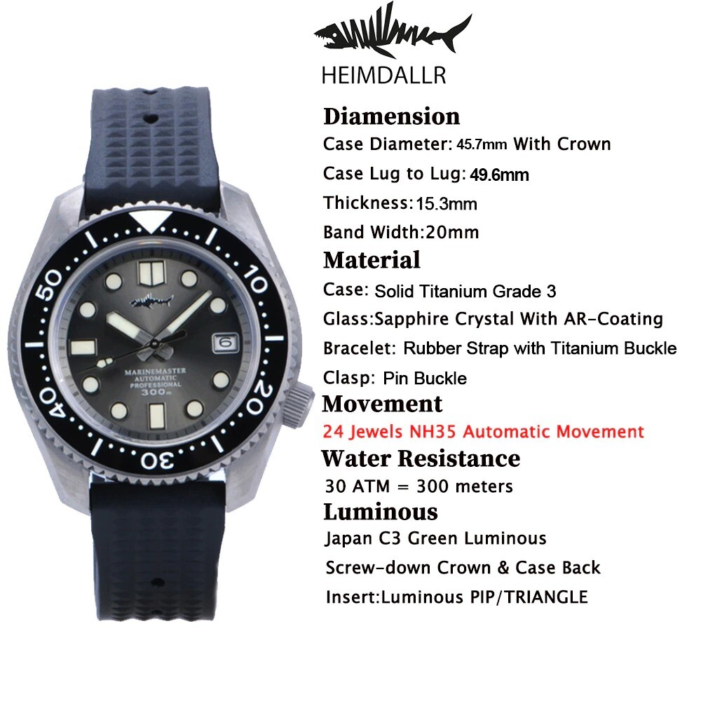 Heimdallr Sharkey Titanium SBDX001 MM300 NH35A Dive 300m Automatic Watch 42mm C3