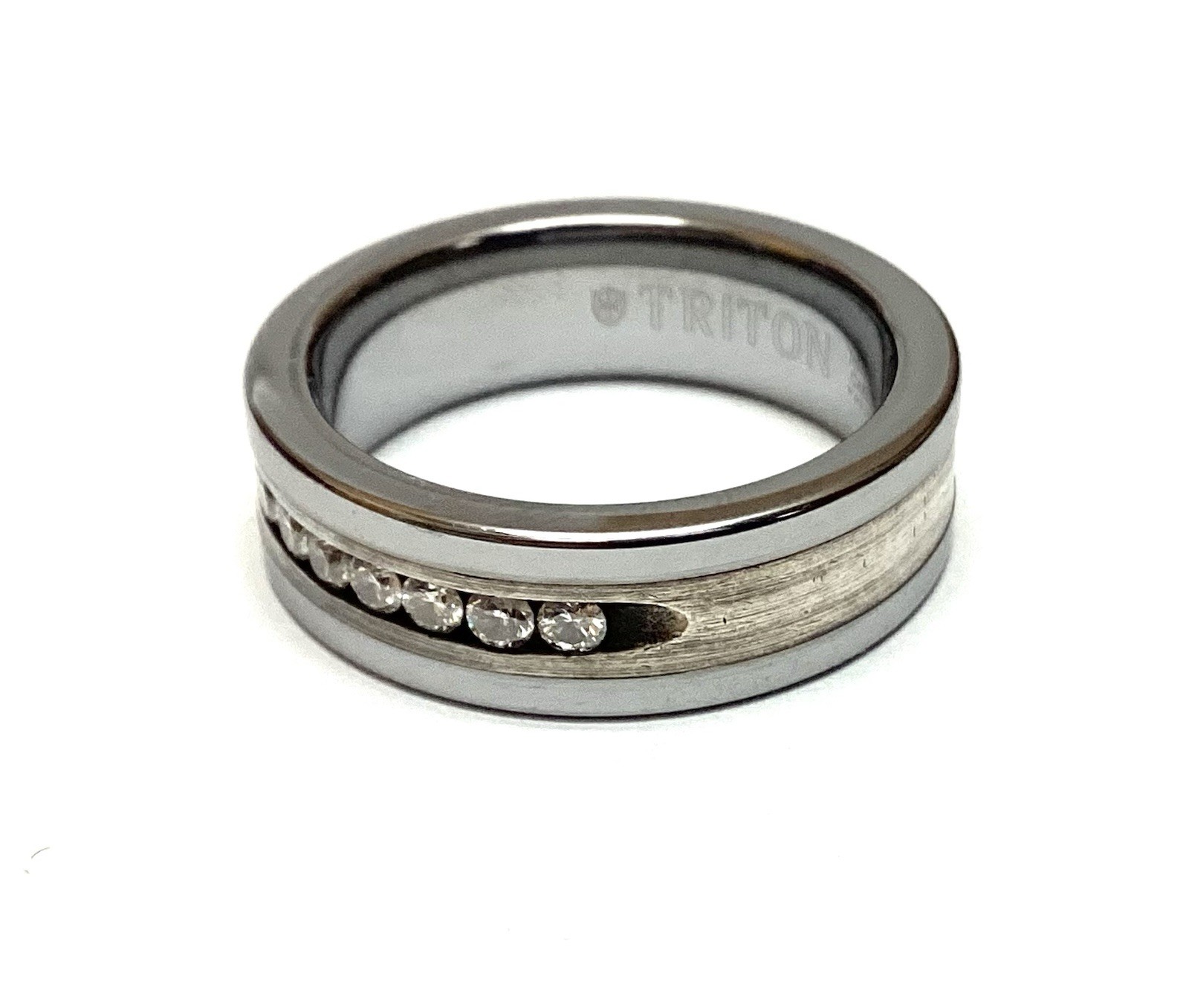Triton Tungsten Carbide and 925 Sterling Silver Natural 9 Diamond Ring Sz 13