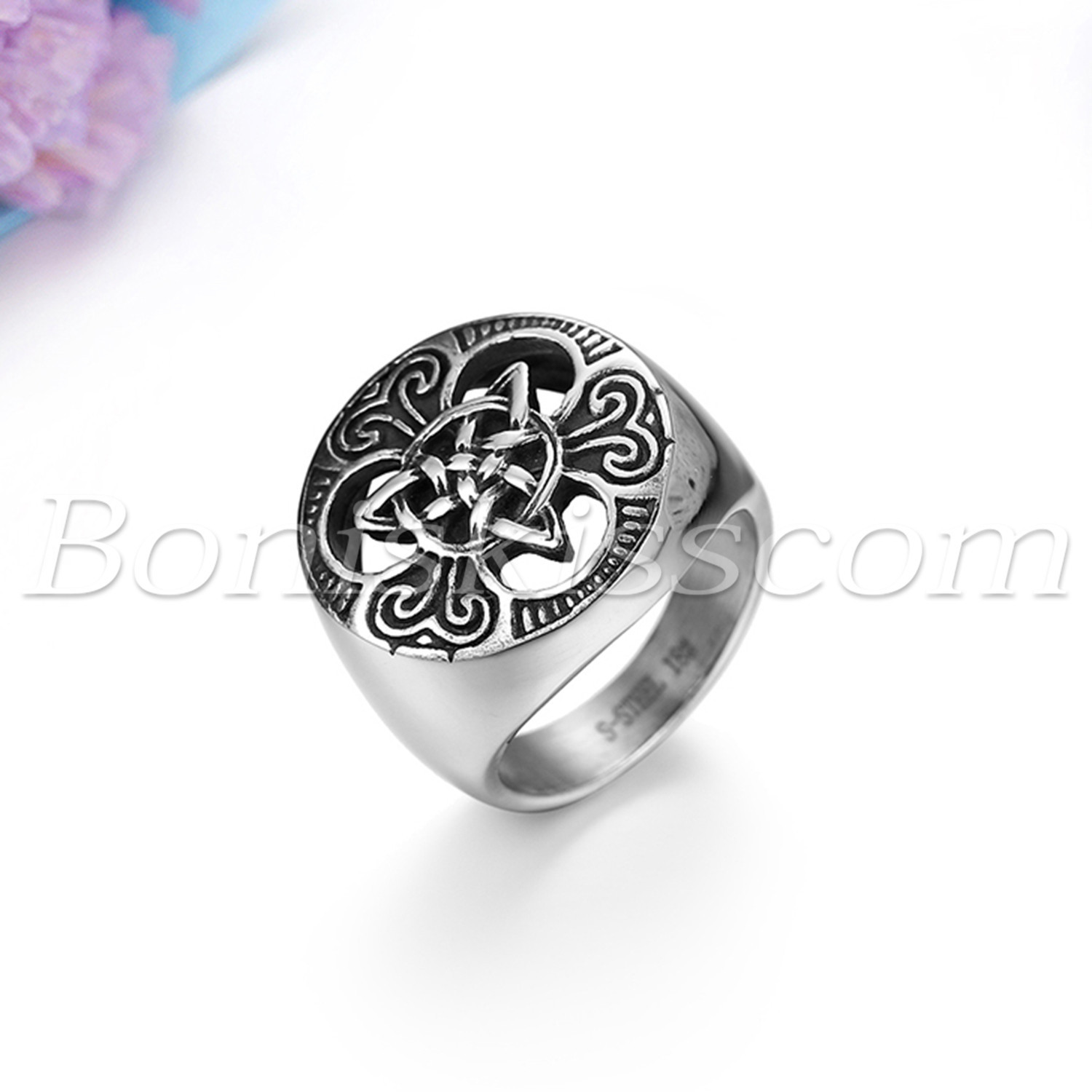 Men’s Vintage Biker Stainless Steel Round Celtic Knot Signet Rings Band #7-#14