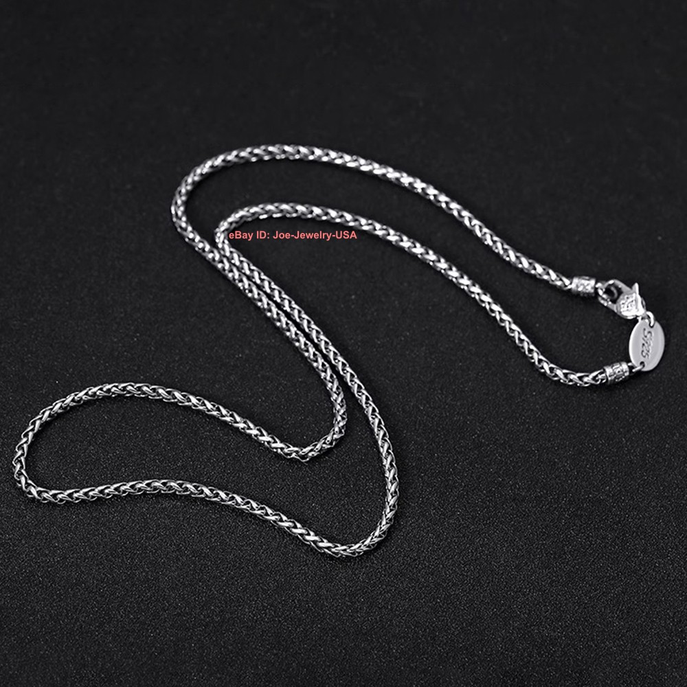 Real 925 Sterling Silver 3mm Wheat Link Chain Men’s Necklace 19.7-29.5inch