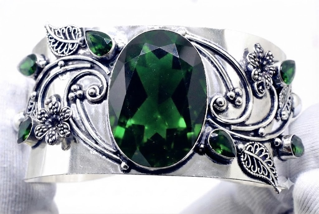 Green Chrome Diopside Gemstone Cuff Bracelet 925 Sterling Silver Jewelry ADJ”