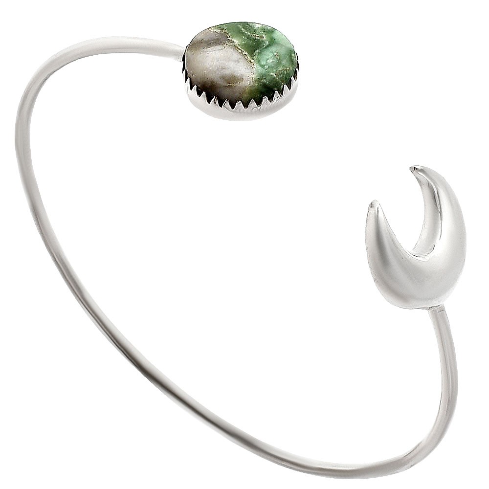 Premium Crescent Moon – Utah Variscite 925 Silver Cuff Bangle Bracelet B-1046