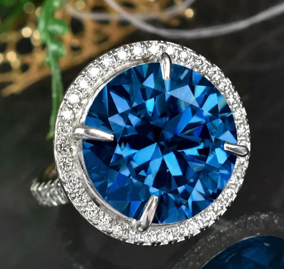 20.00 CT Certified Atlas Blue Diamond Ring, Tariffs FREE & Matching Studs .