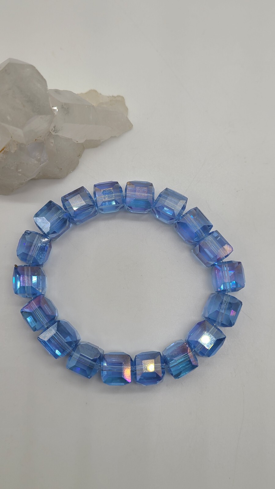 Gorgeous Handmade Genuine 10mm Crystal Cube Stretch Bracelet (only 1 available )