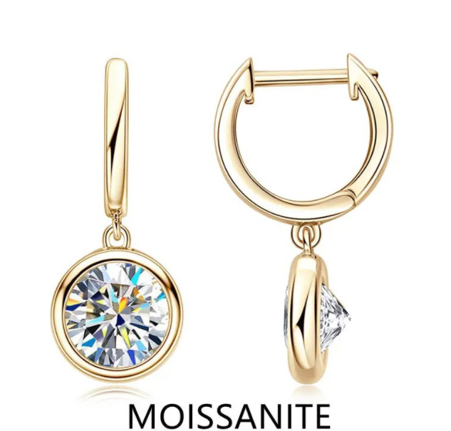 2CT 4CT Round Bezel Moissanite Drop Earrings 925 Sterling Silver Dangle Earring