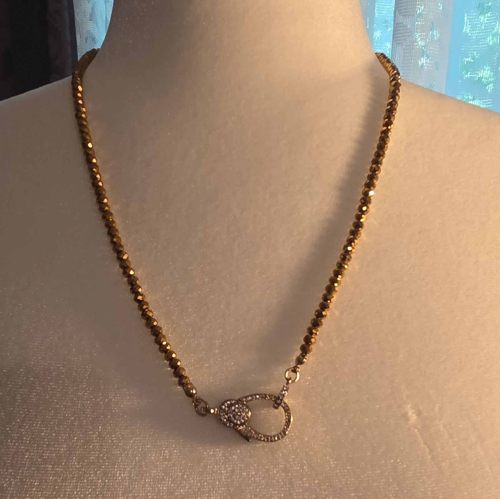 Gold Tone Beaded Ball Chain Necklace Crystal Pavé Pendant Star Charm Adjustable