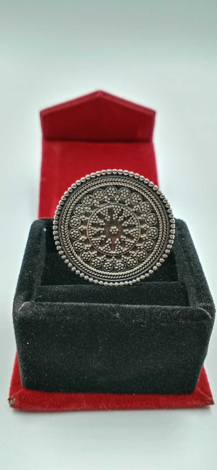 Mid-Centruy Indian Style Circle Shape Women’s Ring In Pure 935 Argentium Silver