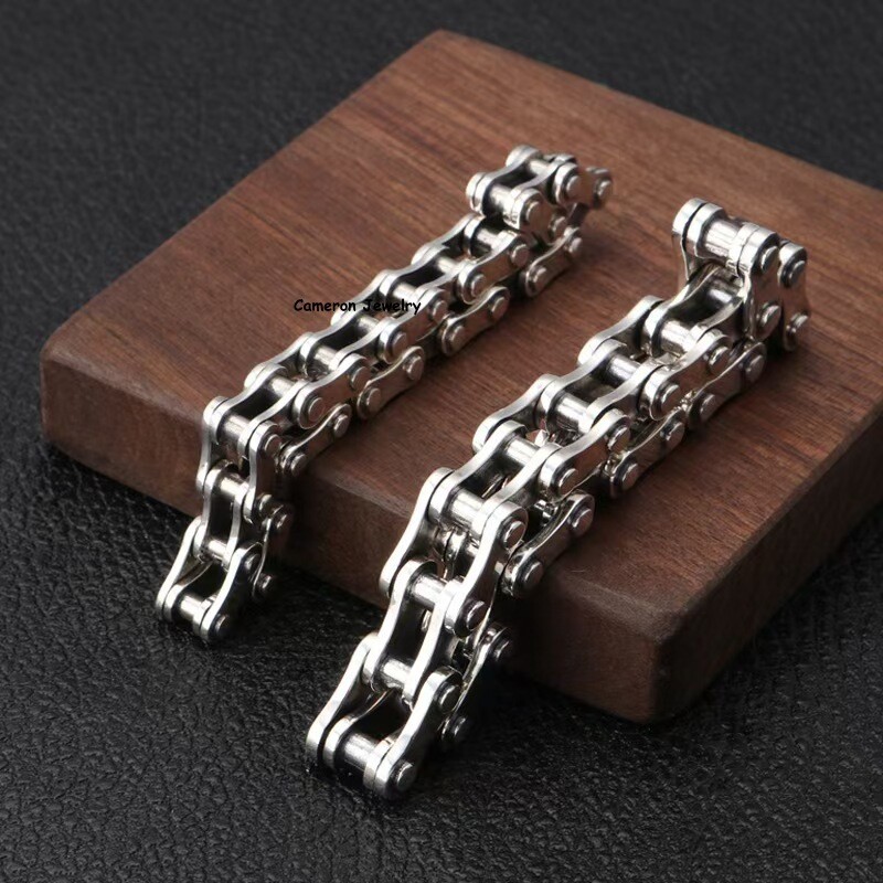 Solid S925 Sterling Silver Bracelet 10m13mm Punk Bike Link Chain 7.5-8.7in