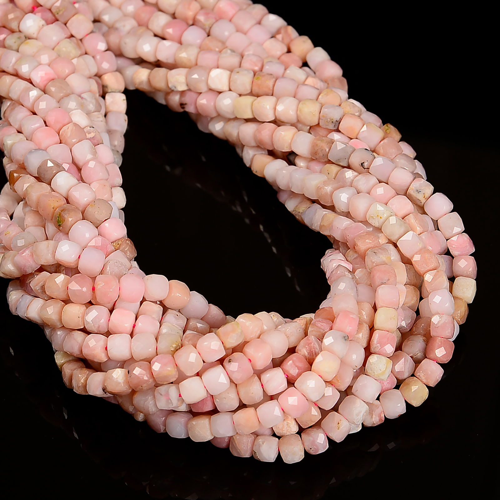 Natural Pink Opal Faceted Cube Beads Size 5-6mm 15.5” Strand