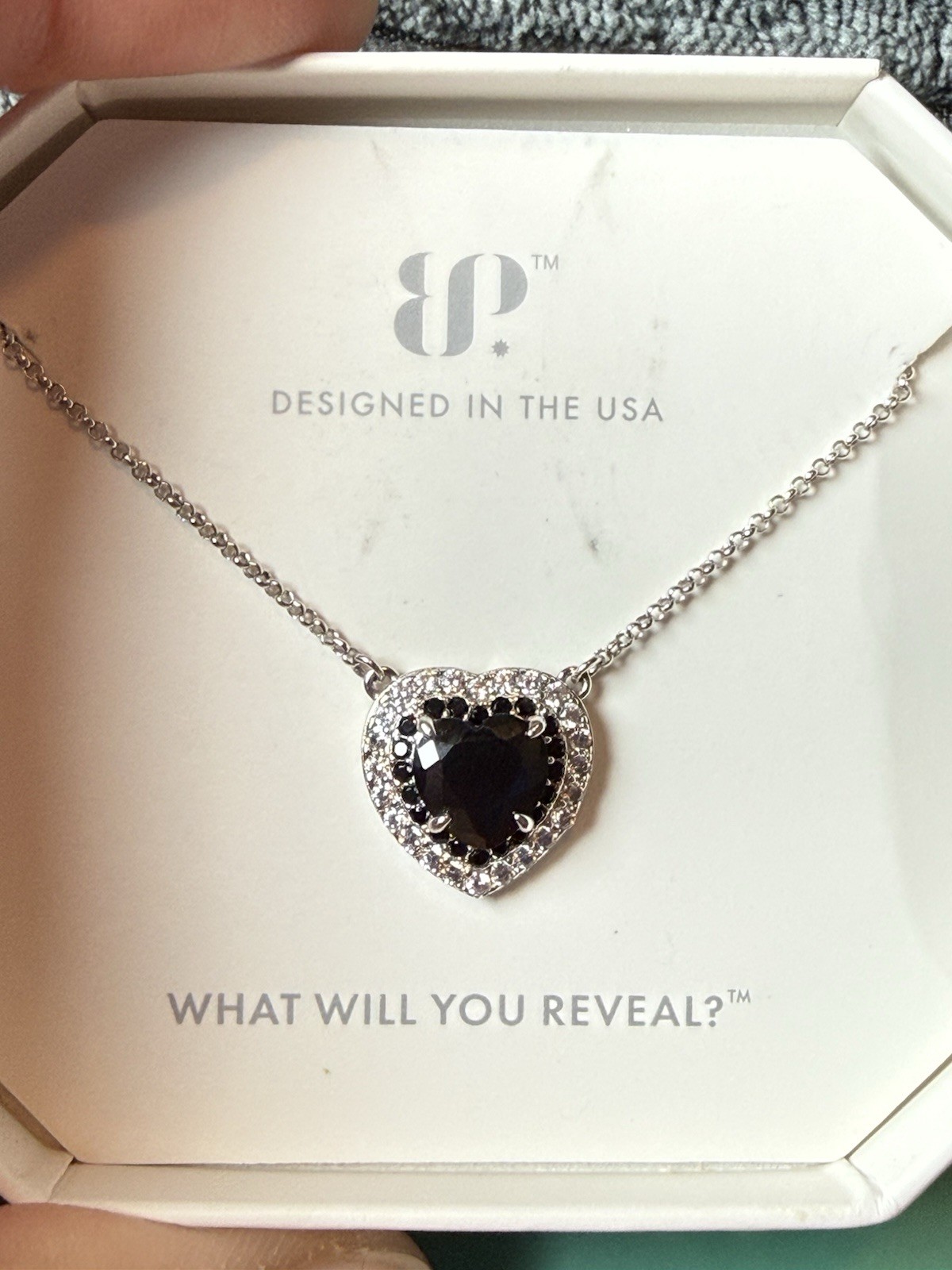 Ring Bomb Party 925 Sterling Silver Black Onyx Heart CZ Pendant Necklace 18″
