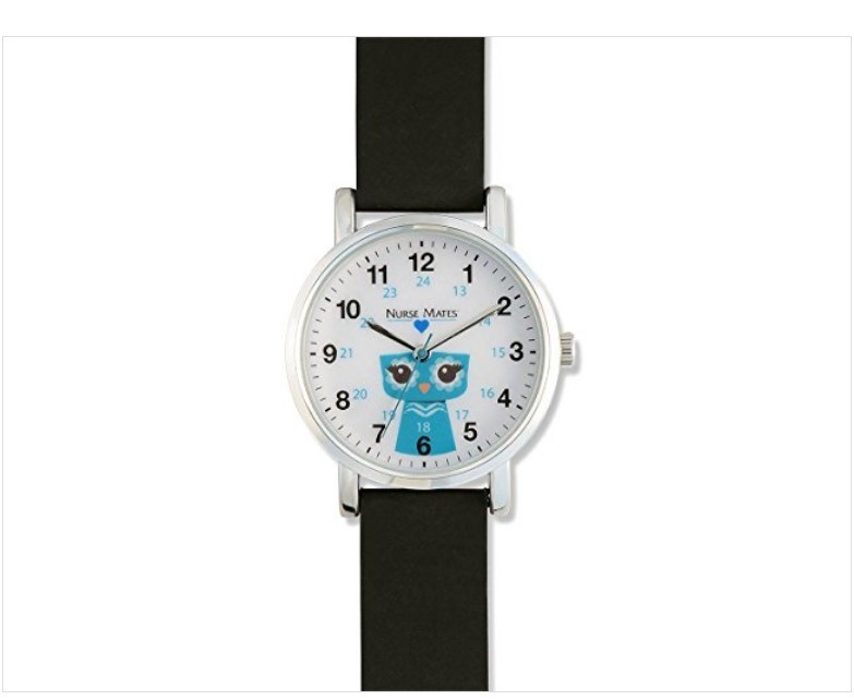 Nurse Mates Owl nurse watch water-resistant Silicone strap – Black White