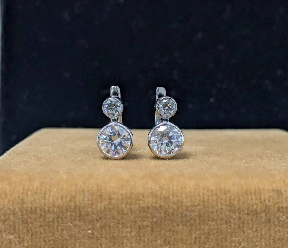 Round Cut Lab Created Diamond 2.50 CT Bezel Set Earrings 14K White Gold Plated