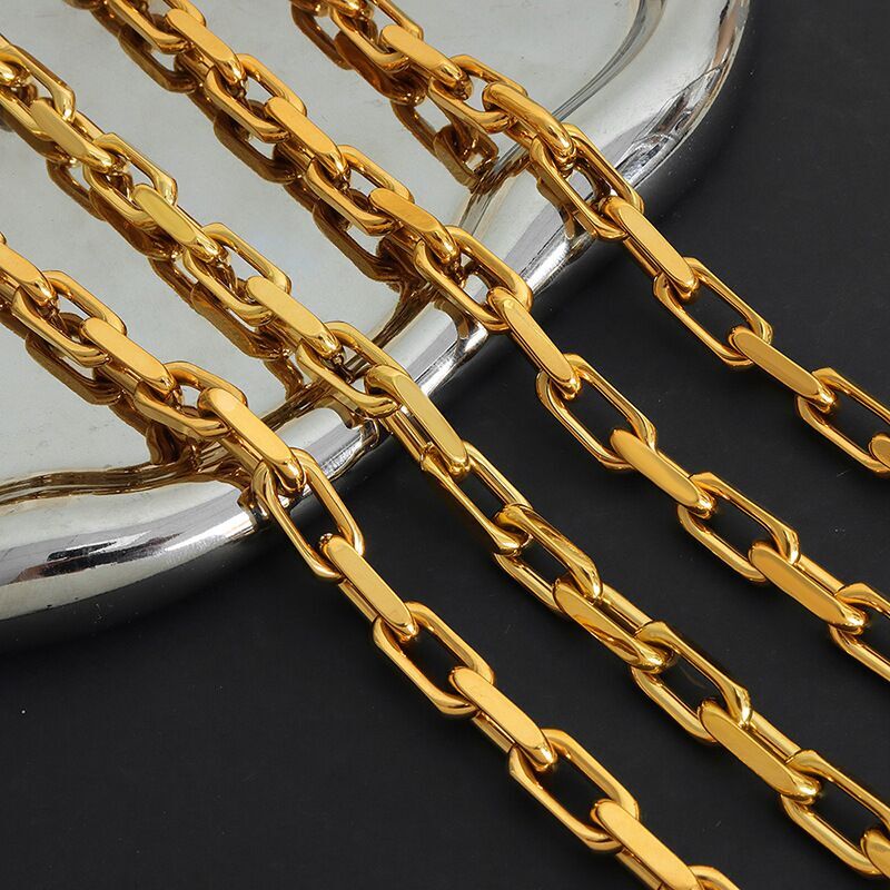 7.5mm Wide Woman 18k Gold Plated Link Chain Paper Clip Necklace Bracelet