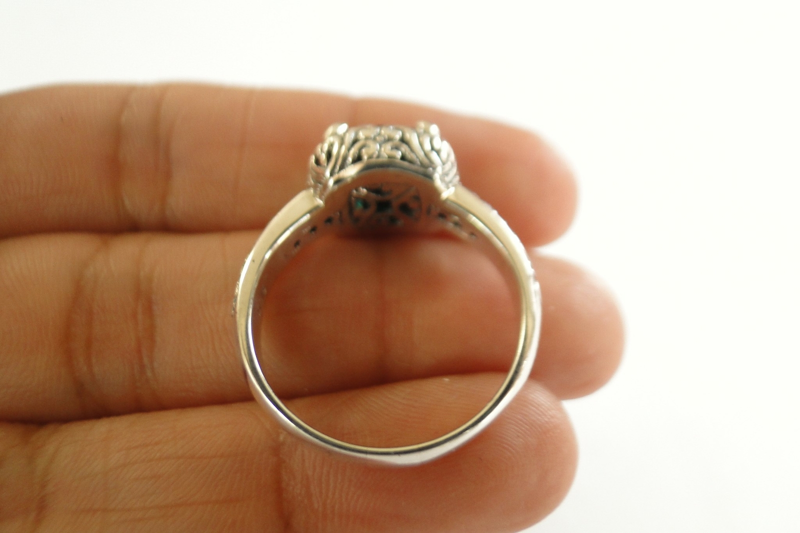 Green Quartz Solitaire Ornate 925 Sterling Silver Ring Size 6 7.5 8.25 9
