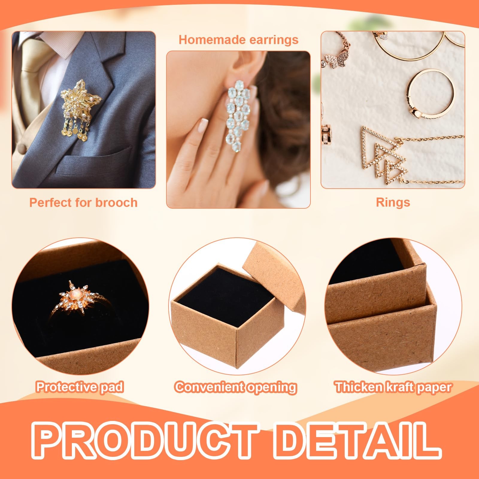 120 Pieces Small Ring Box Bulk 2 X 2 X 1.2 Inch Square Cardboard Kraft Jewelry B