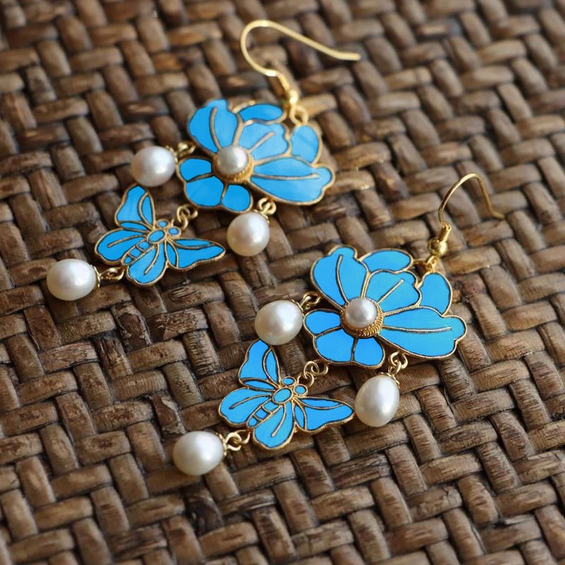 New Butterfly Flower Earrings Chinese Hanfu Ethnic