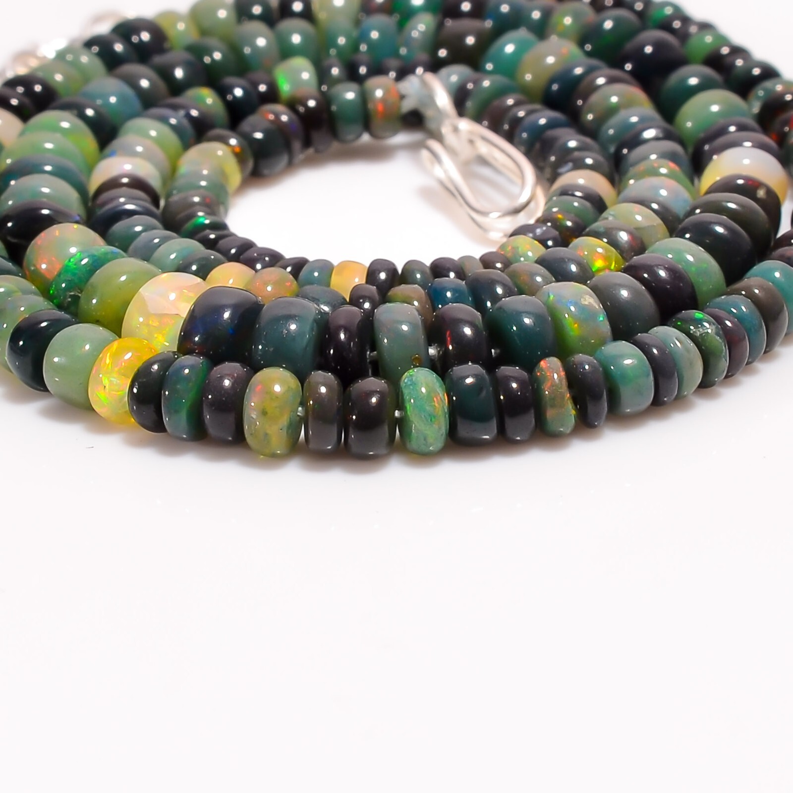 Multi Ethiopian Opal Gemstone Rondelle Smooth Beads Necklace 17-18″ A-4453