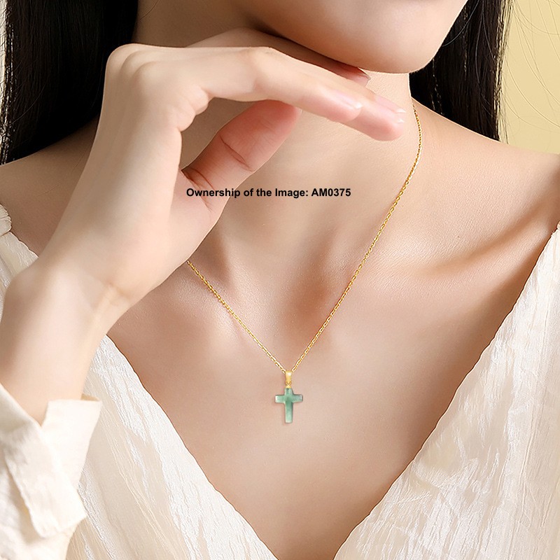 Natural Grade A Jade Jadeite Jade Cross Gold Plated 925 Sterling Silver Pendant