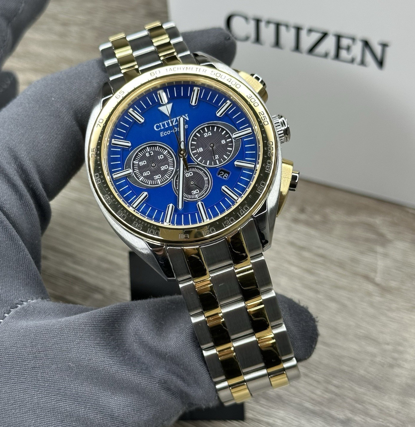 NEW✅ Citizen Carson Blue Dial Tachymeter Two Tone Steel Men’s Watch CA4544-53L