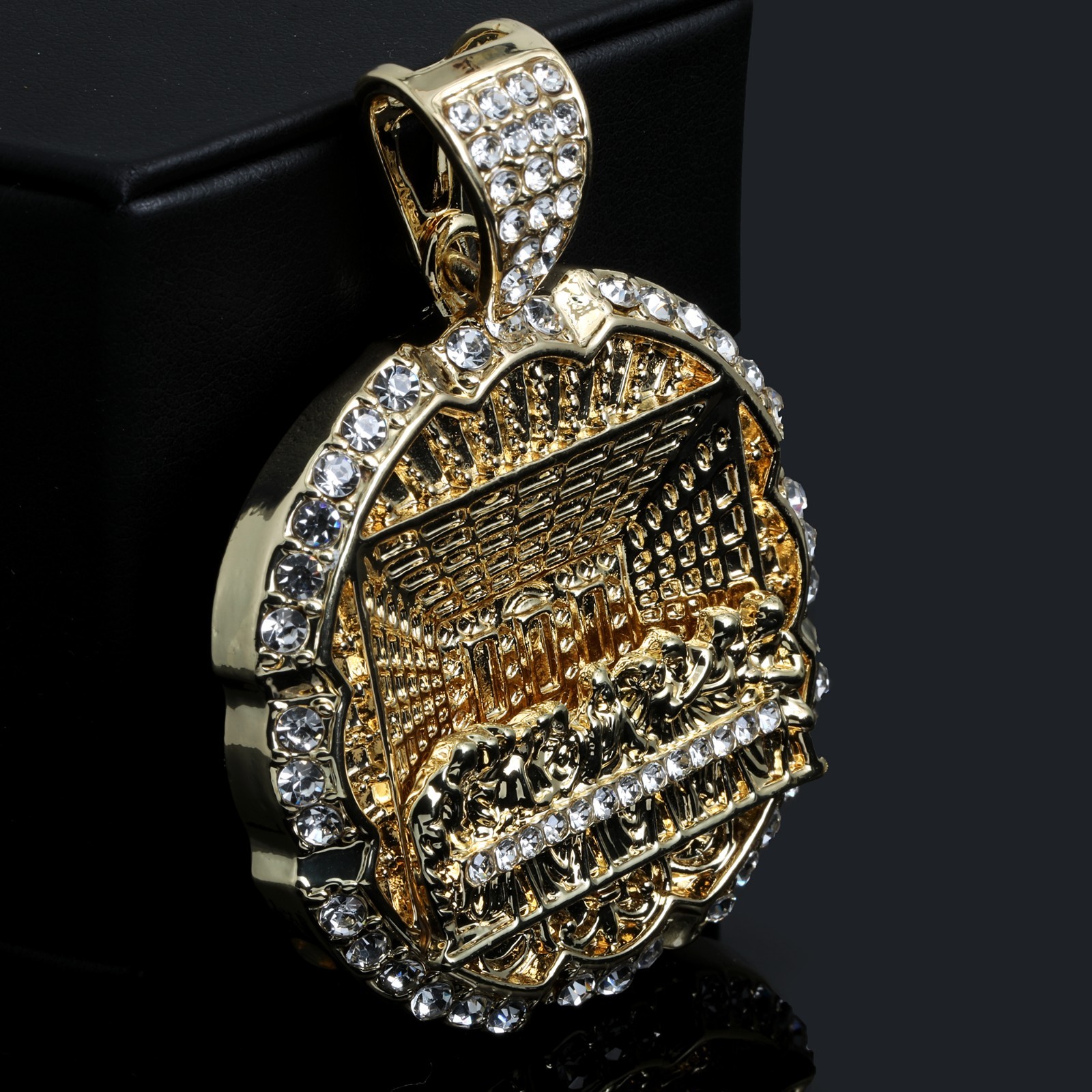 XL Last Supper Pendant Cubic Zirconia Iced Cuban Necklace Chain 14k Gold Plated