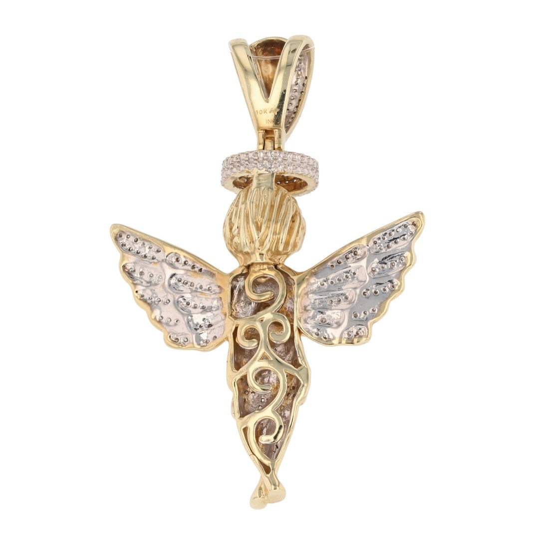 .31ctw Diamond Pavé Religious Praying Angel Pendant No Chain 10k Yellow Gold