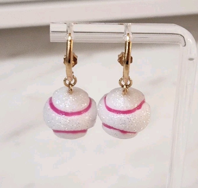 NWT! Betsey Johnson Pink & White Baseball Dangle Game Day Sparkle Earrings
