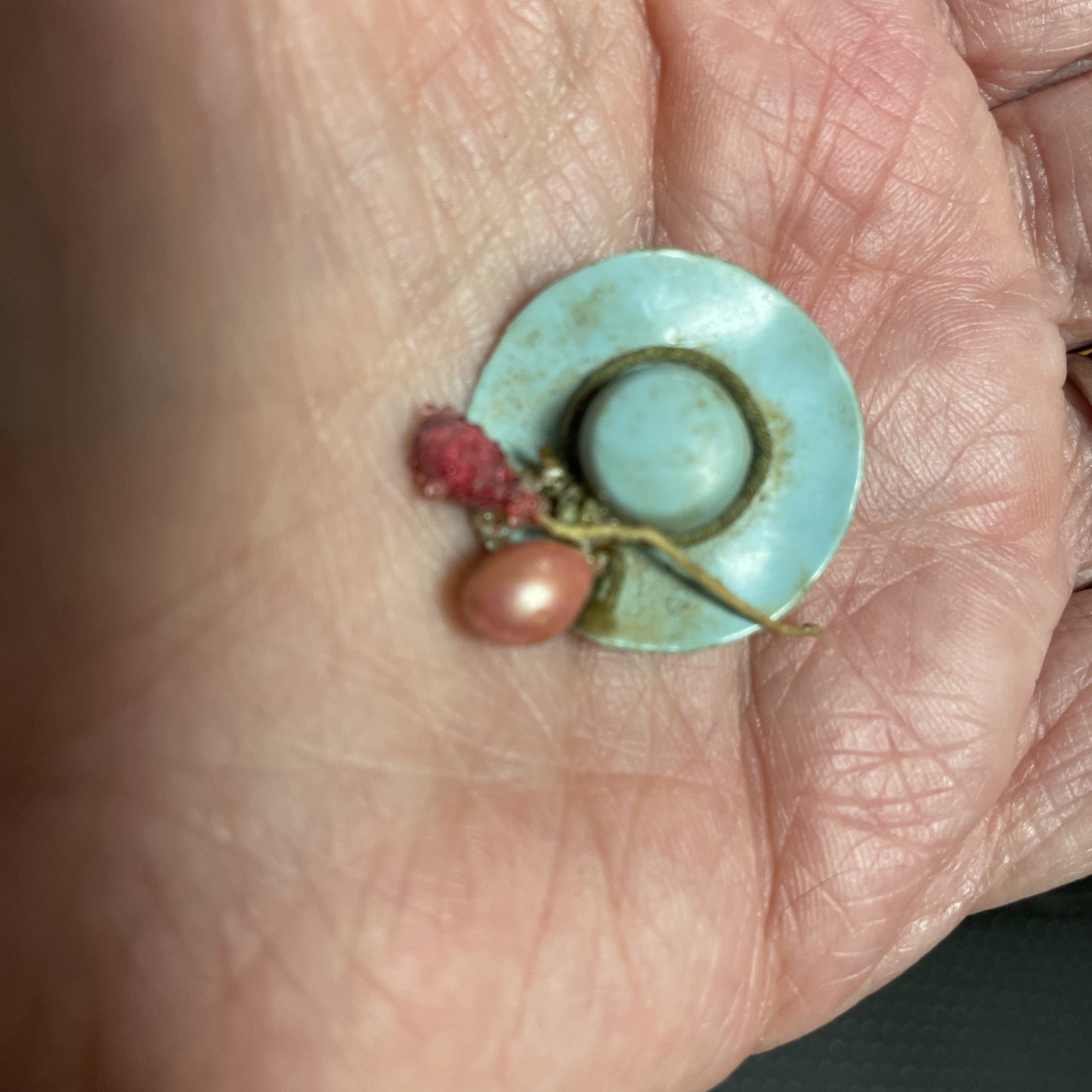 Vintage Plastic Celluloid Spring Easter Tiny Hat Brooch Pin