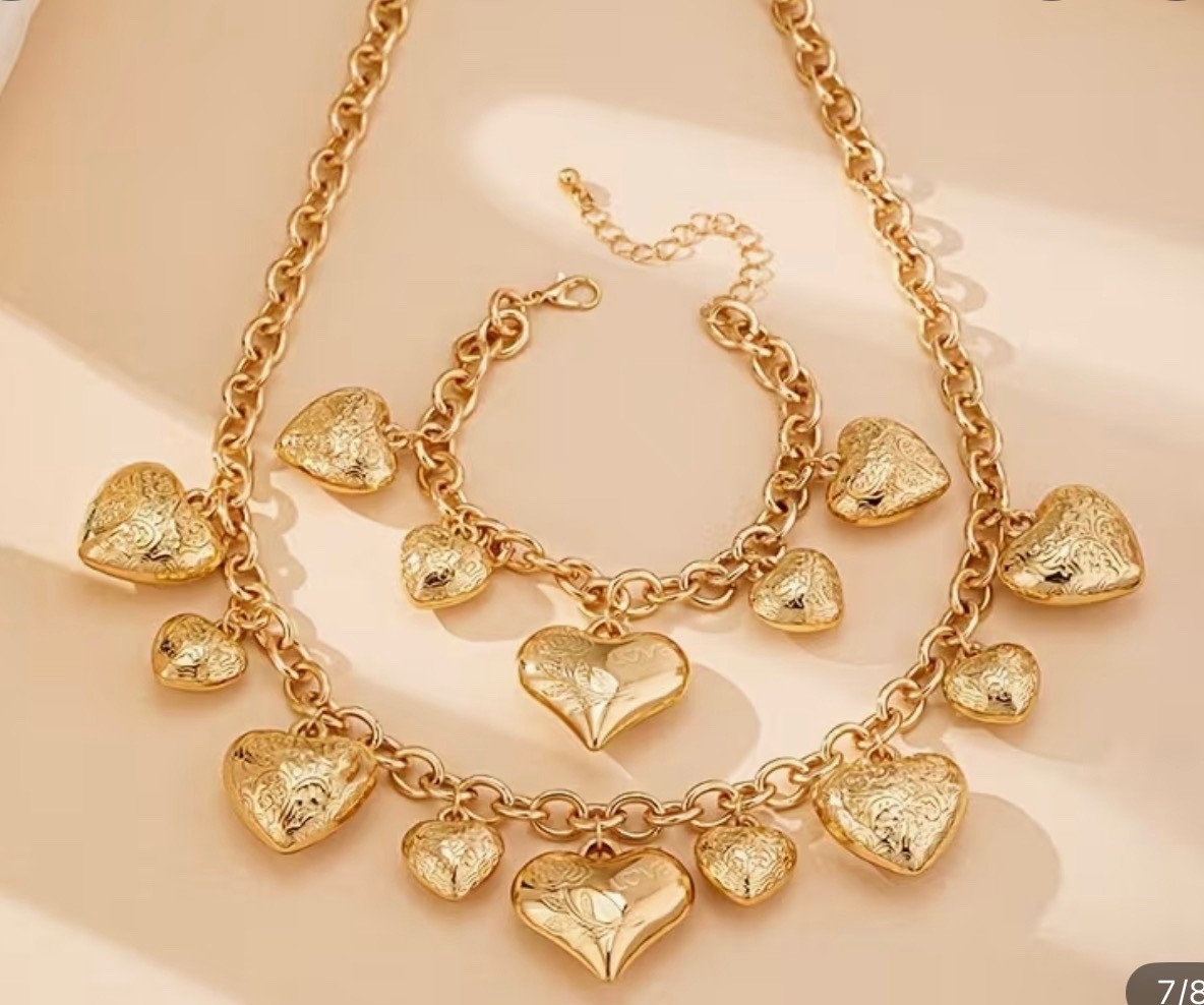 Rose LOVE Heart Necklace & Bracelet Set for Women Retro Romantic Valentine’s y8
