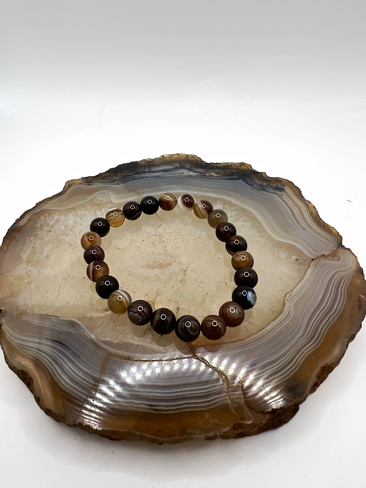 Coffee Agate Stone Beaded Stretch Bracelet