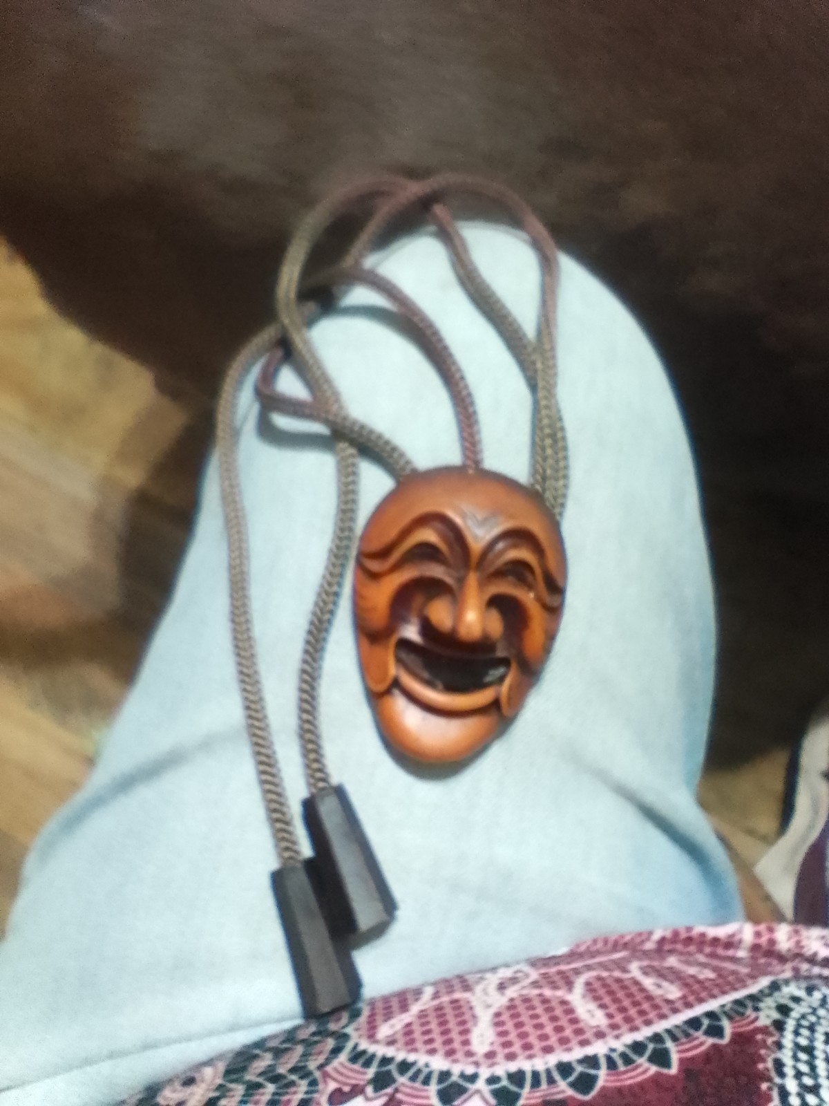 Vintage Korean Carved Wood Hahoe mask bolo ties
