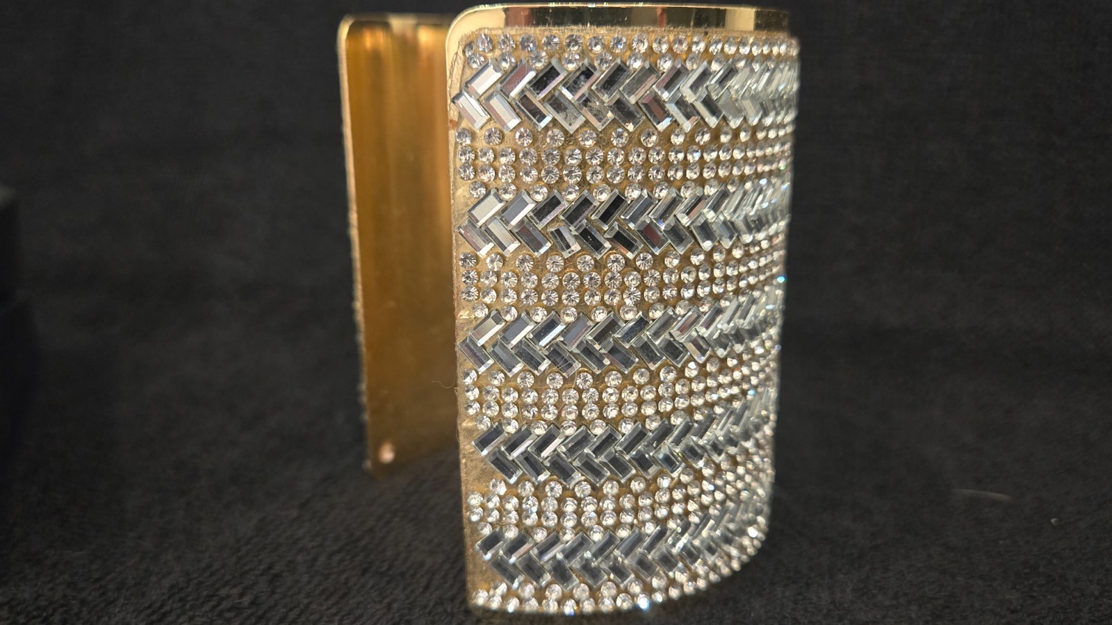 Metal cuff with Rhinestone mirror cut , very good condition