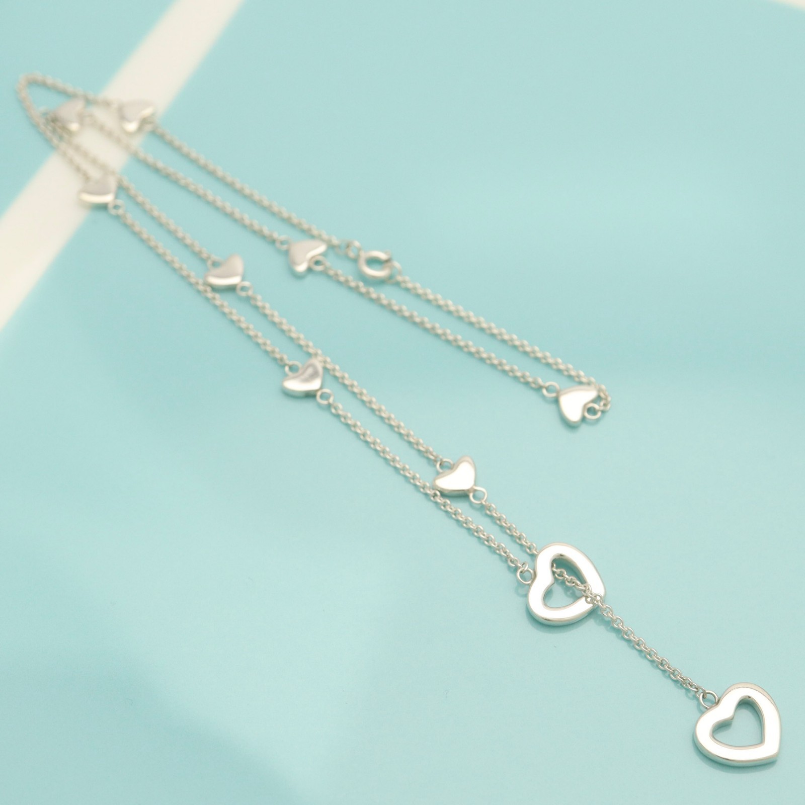 Tiffany & Co. Heart Link Lariat Pendant Necklace 19.6″ Sterling Silver 925