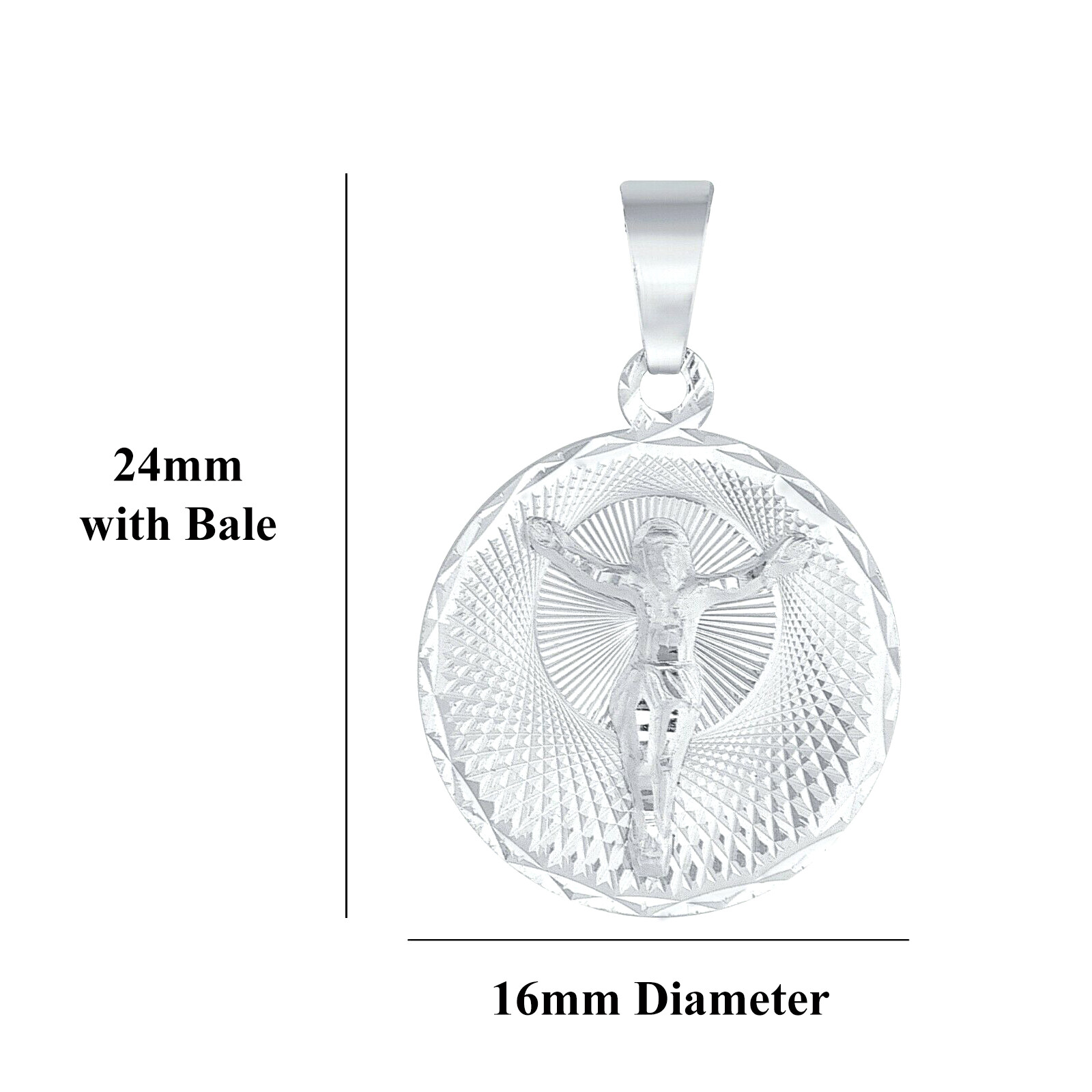 925 Sterling Silver Crossless Jesus Christ 16mm Pendant Charm with Box Necklace