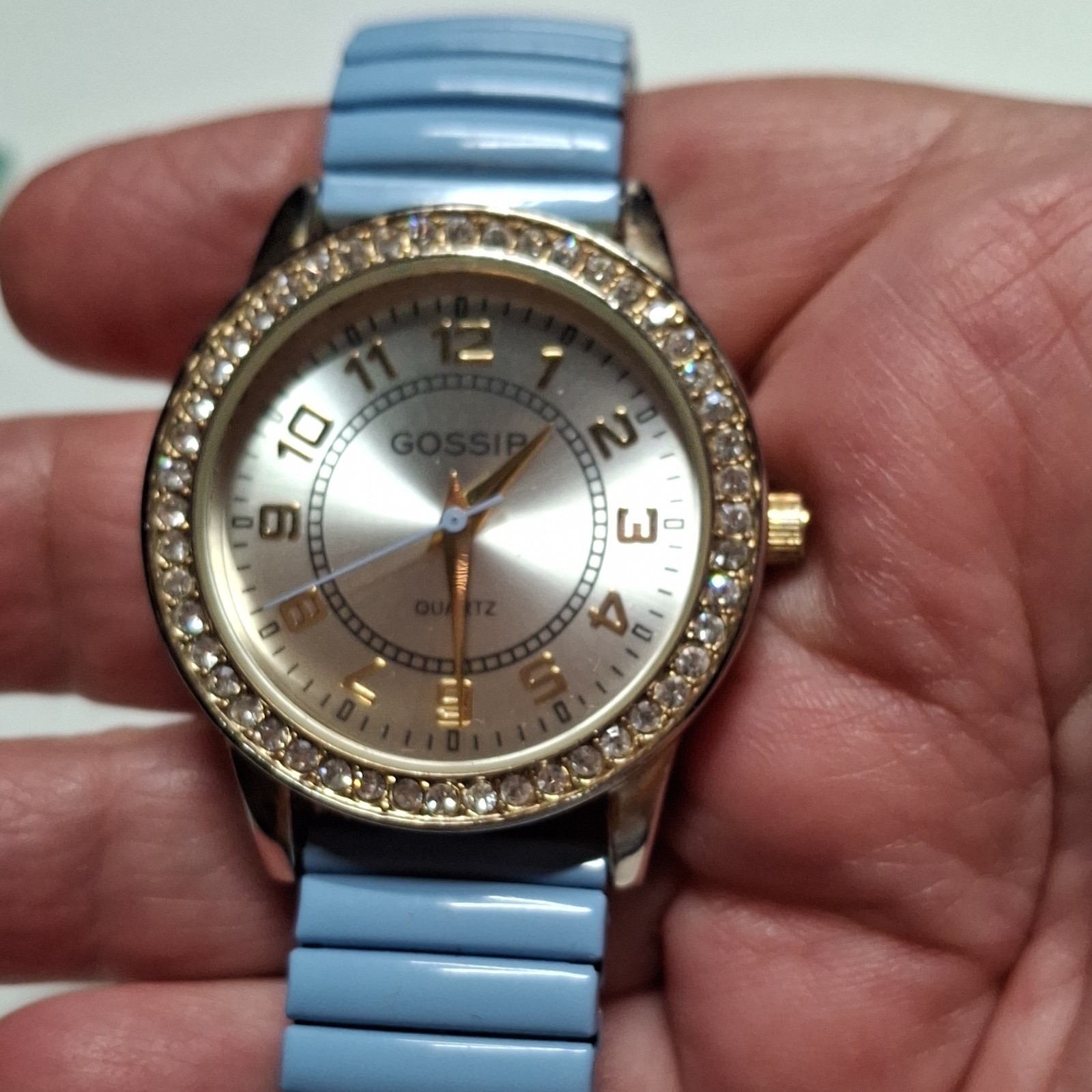 Gossip Women’s Quartz Analog Watch Gold Tone Case Blue Bracelet Gem-Set Bezel EP