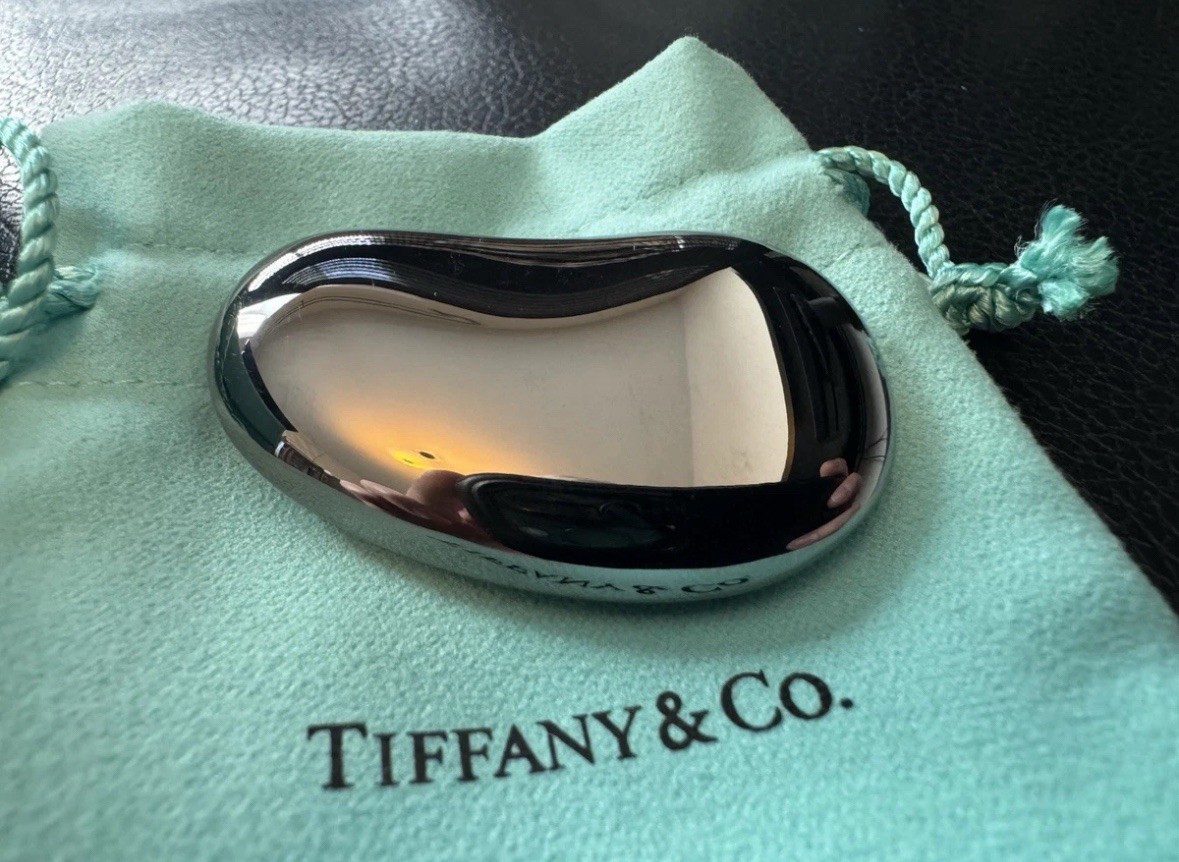 Tiffany & Co. Peretti Bean Money Clip Charcoal Gray Ruthenium Rare Pouch